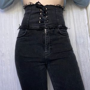 Zara jeans Black high-waisted, frayed